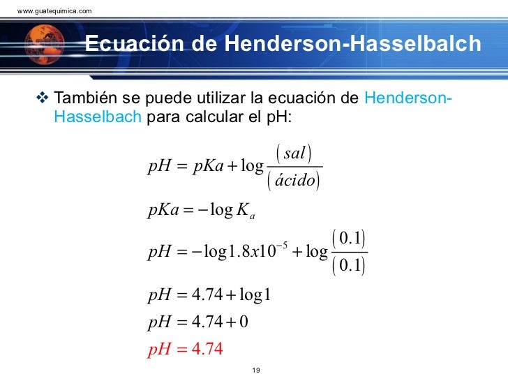 Resultado de imagen de ecuación de henderson - hasselbalch o ecuación buffer