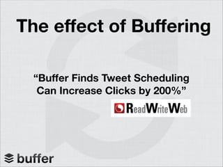The effect of Buffering
“Buffer Finds Tweet Scheduling
Can Increase Clicks by 200%”
 