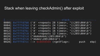 Stack when leaving checkAdmin() after exploit
 