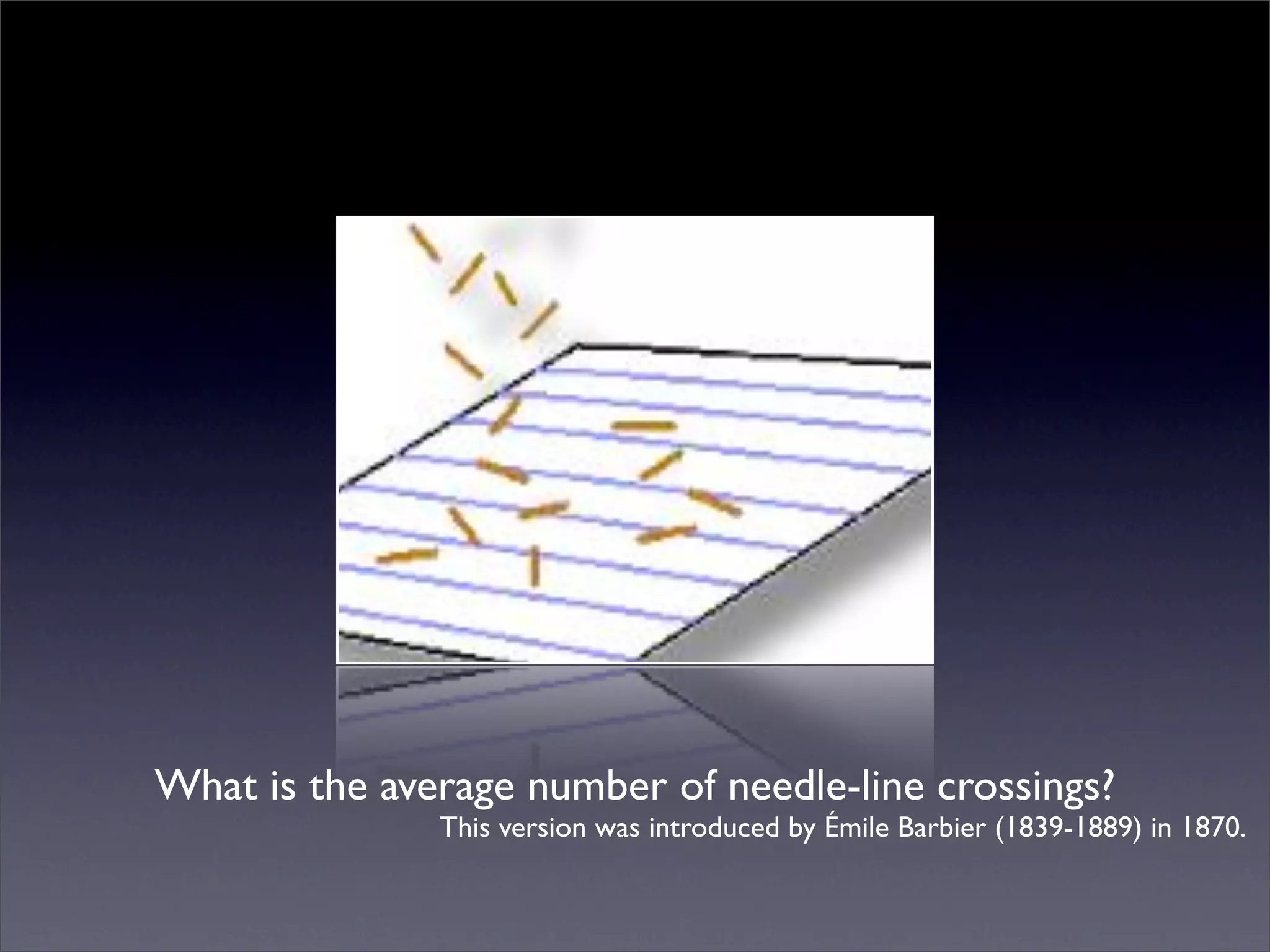 What is the average number of needle-line crossings?
               This version was introduced by Émile Barbier (1839-1889) in 1870.
 