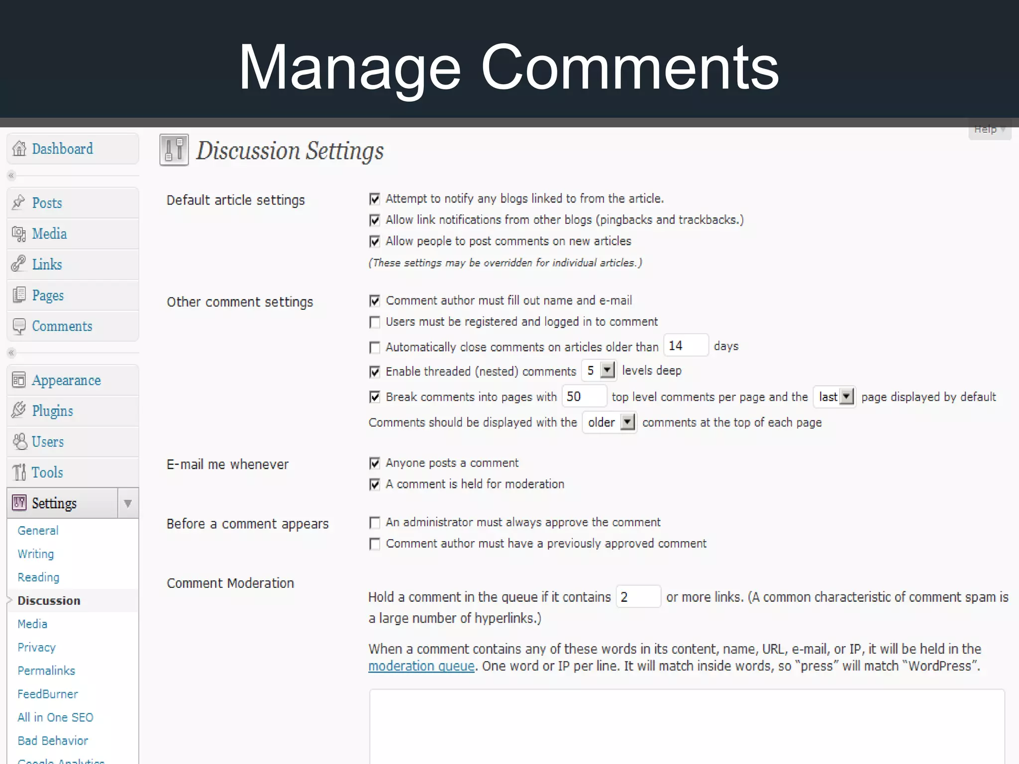 Manage Comments
 
