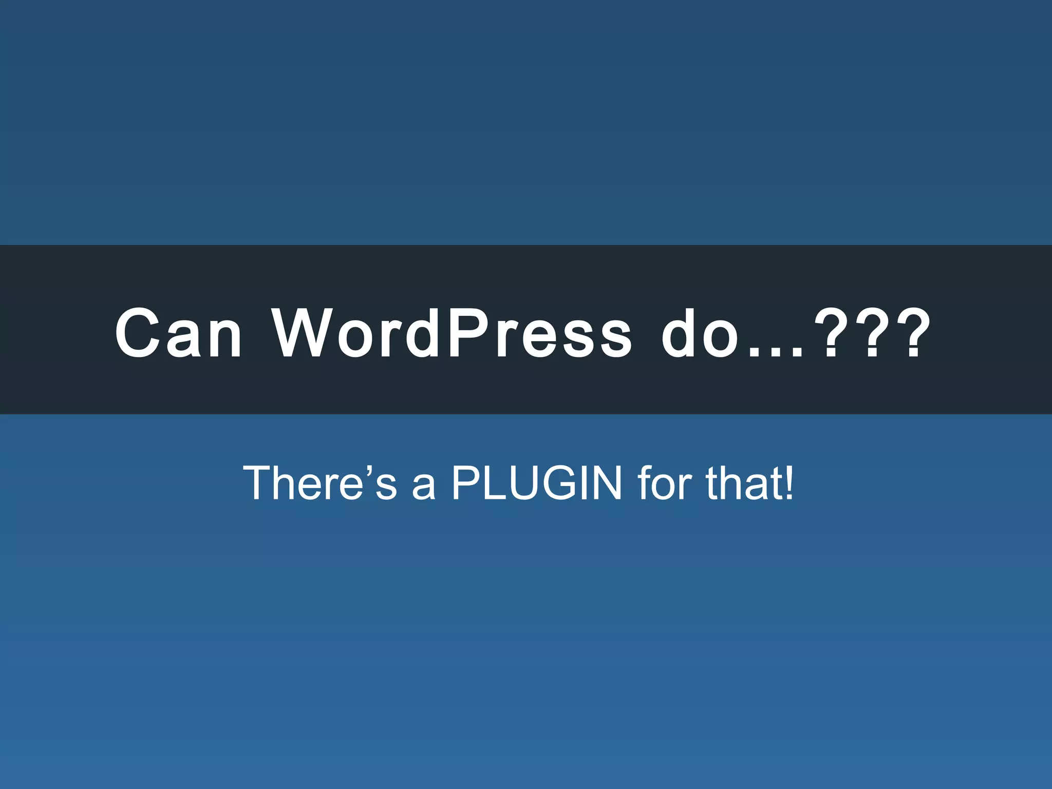 Can WordPress do…???
There’s a PLUGIN for that!
 