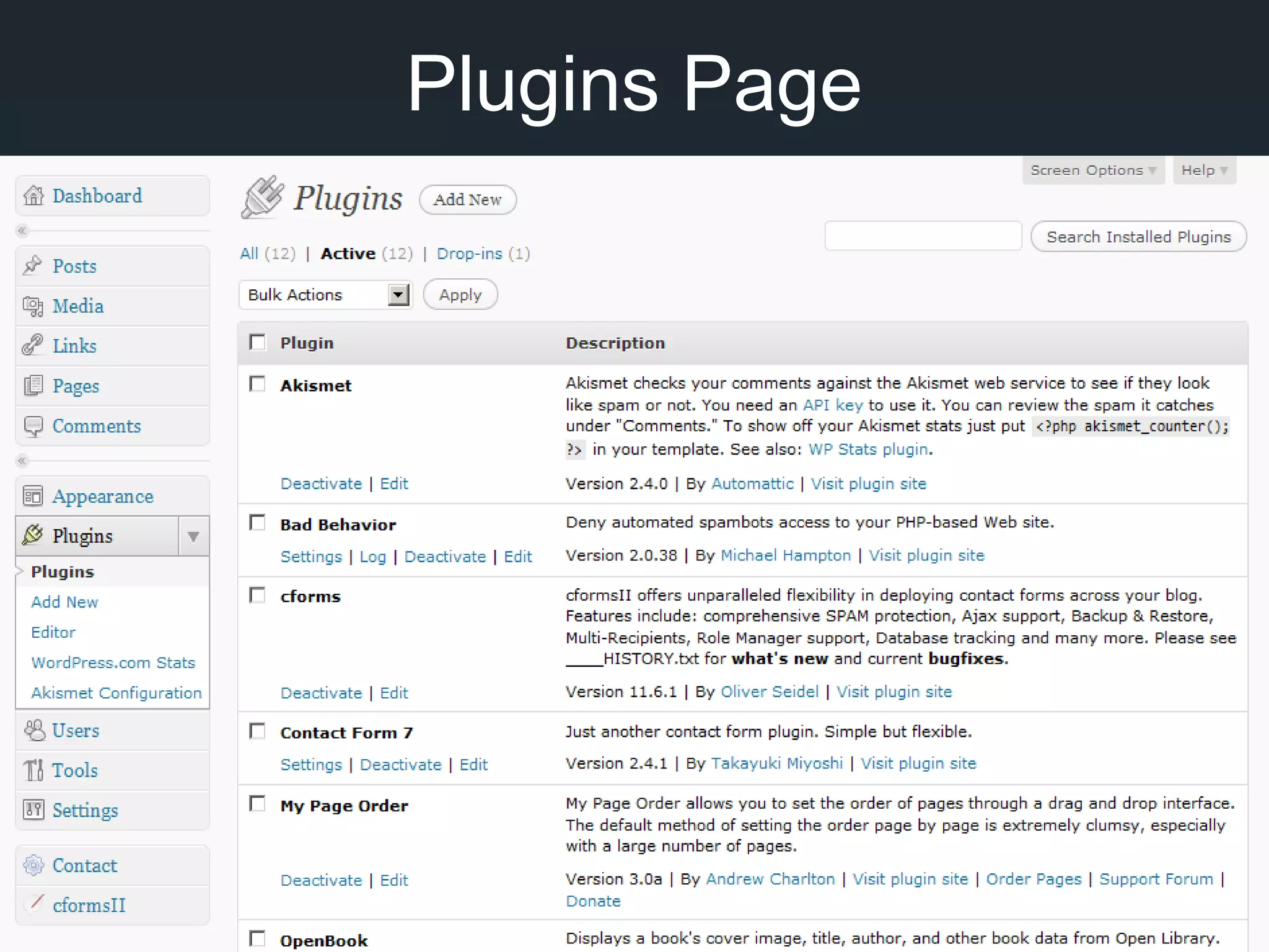 Plugins Page
 