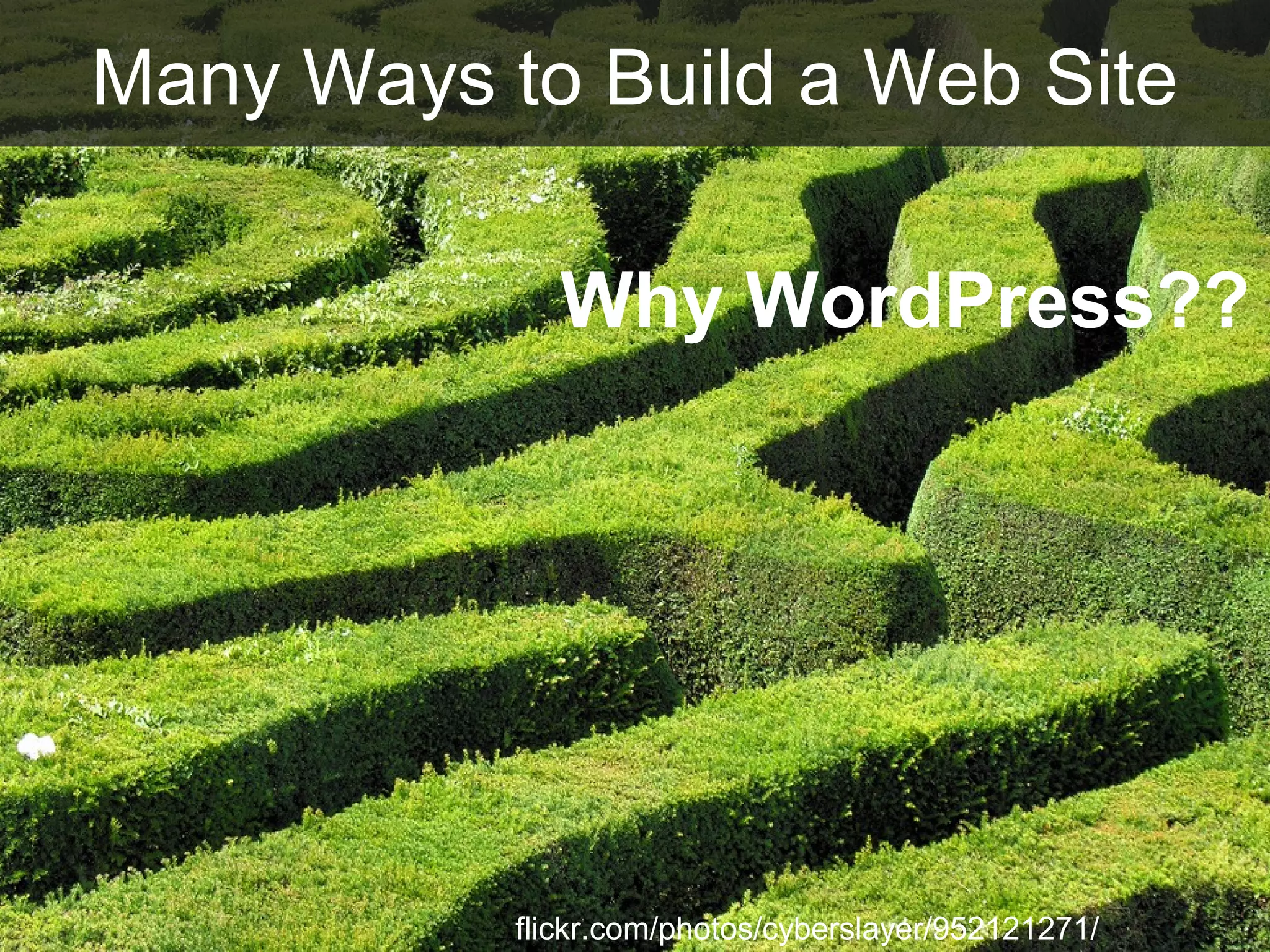 flickr.com/photos/cyberslayer/952121271/
Many Ways to Build a Web Site
Why WordPress??
 