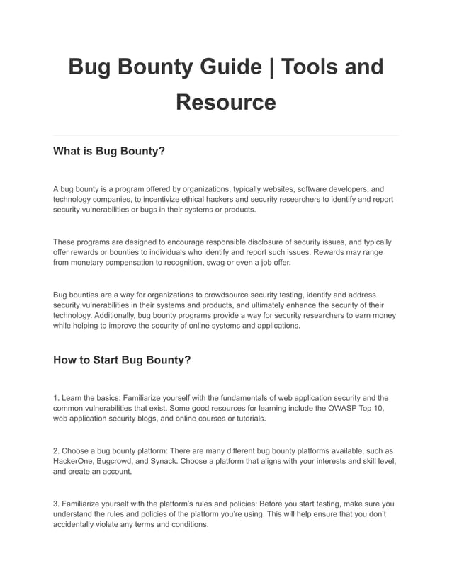Bug Bounty Guide Tools And Resource Pdf Bug Bounty Guide Tools And Resource Pdf