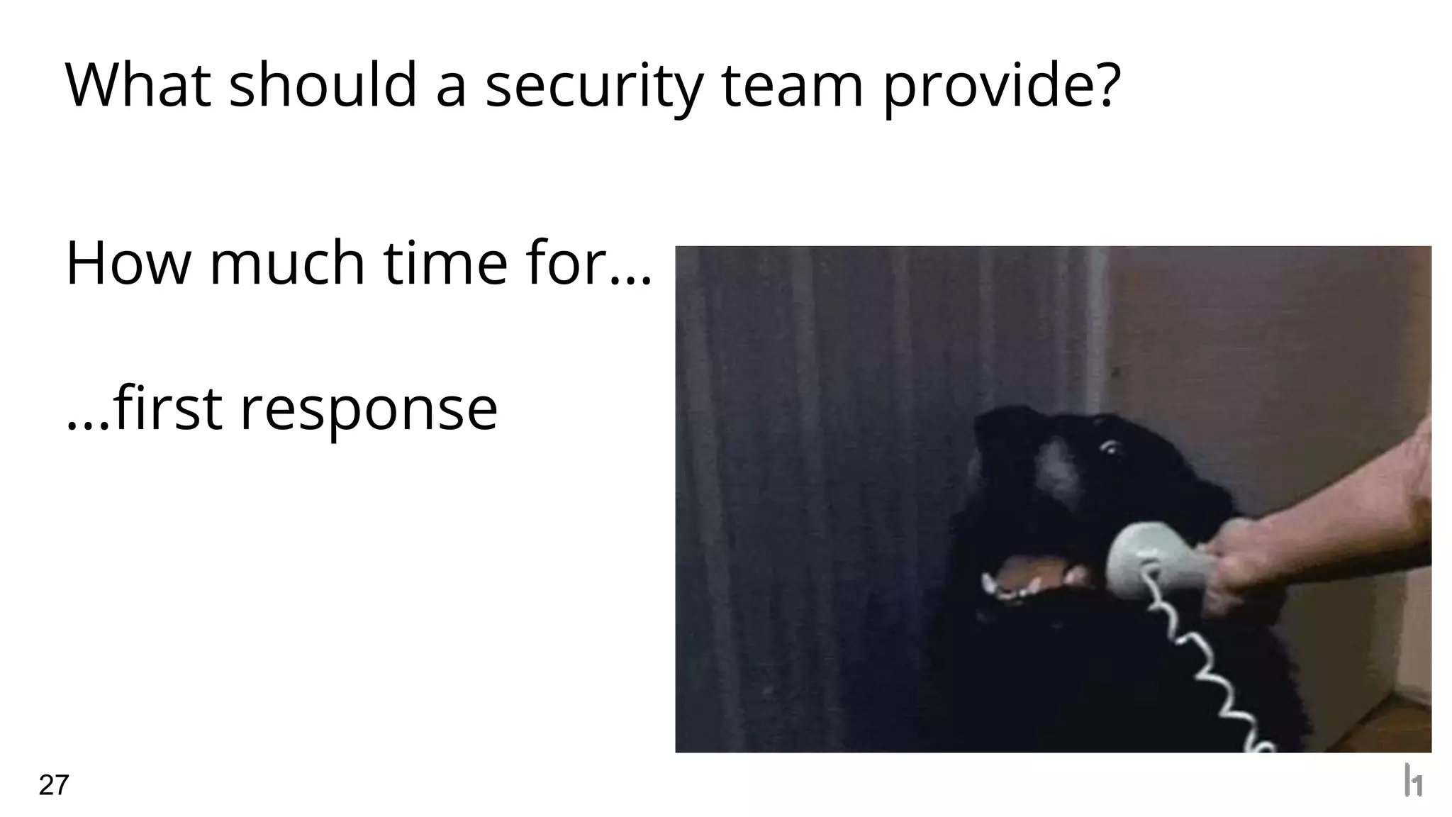 What should a security team provide?
27
How much time for…
...first response
 
