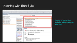 Hacking with BurpSuite
Keeping an eye on these
issues list, always handy and
helps a lot!
 