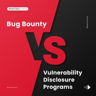 @infosectrain #
l
e
a
r
n
t
o
r
i
s
e
Bug Bounty
Vulnerability
Disclosure
Programs
 