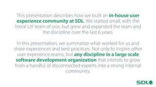 Building the User Experience Community at SDL | PDF