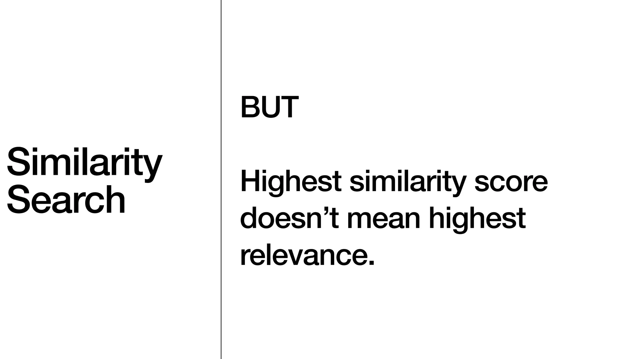 Similarity
Search
BUT
Highest similarity score
doesn’t mean highest
relevance.
 