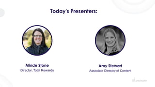 Today's Presenters:
Minde Stone
Director, Total Rewards
Amy Stewart
Associate Director of Content
 