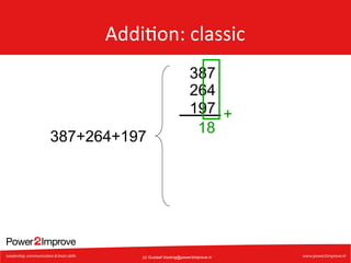 Addi7on:	
  classic	
  

387+264+197

387
264
197 +
18

(c) Gustaaf.Vocking@power2improve.nl

 