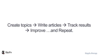 @spyfu @mrspy
Create topics → Write articles → Track results
→ Improve …and Repeat.
 