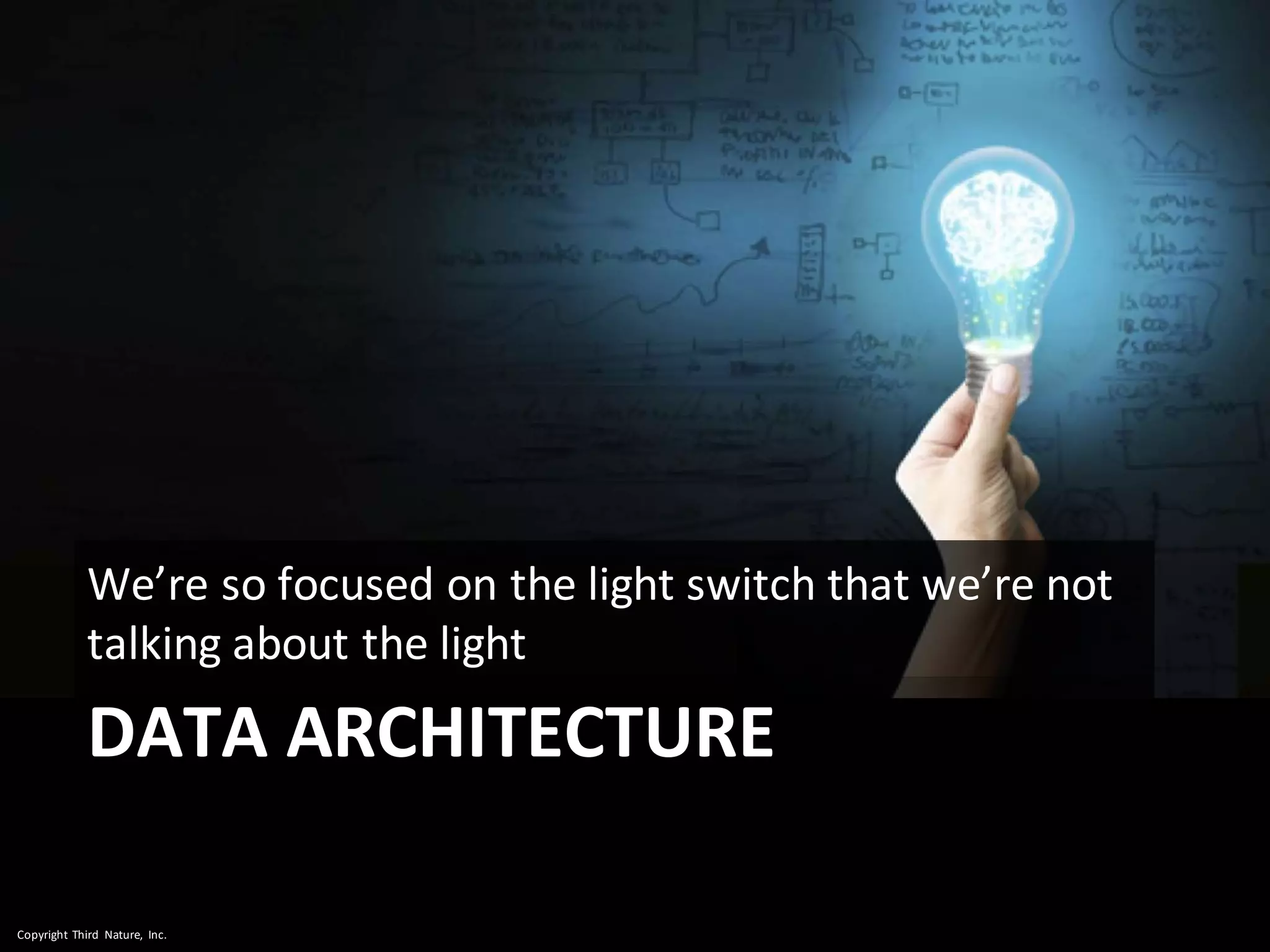 Copyright Third Nature, Inc.
DATA ARCHITECTURE
We’re so focused on the light switch that we’re not
talking about the light
 