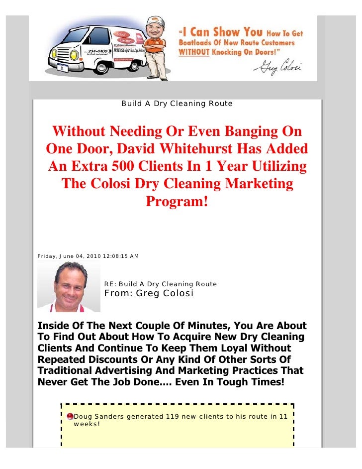 Build a dry cleaning route