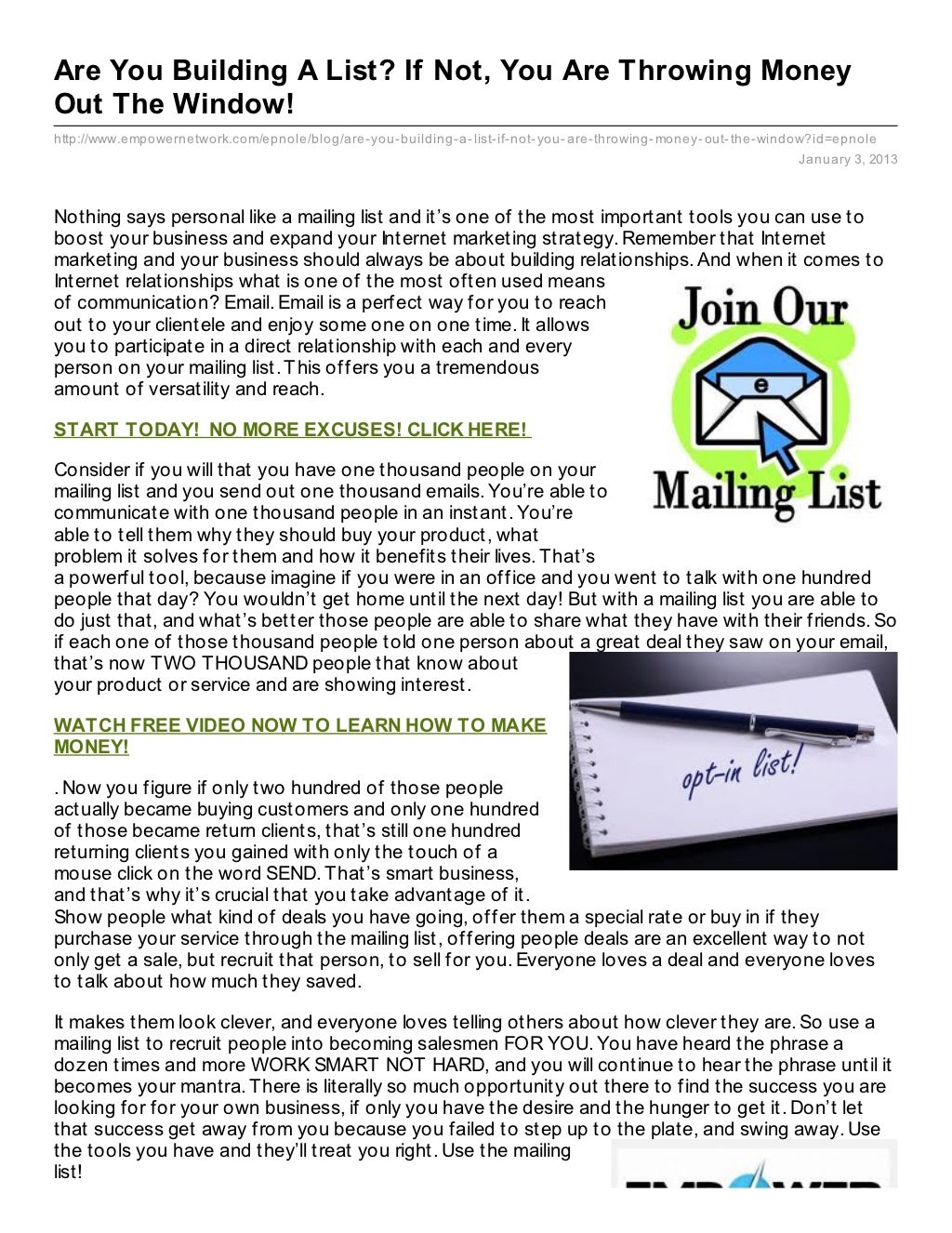 Are You Building A List? If Not, You Are Throwing Money Out The Window!