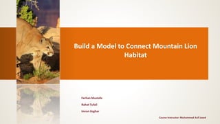 Build a Model to Connect Mountain Lion
Habitat
Farhan Mustafa
Rahat Tufail
Imran Asghar
Course Instructor: Muhammad Asif Javed
 