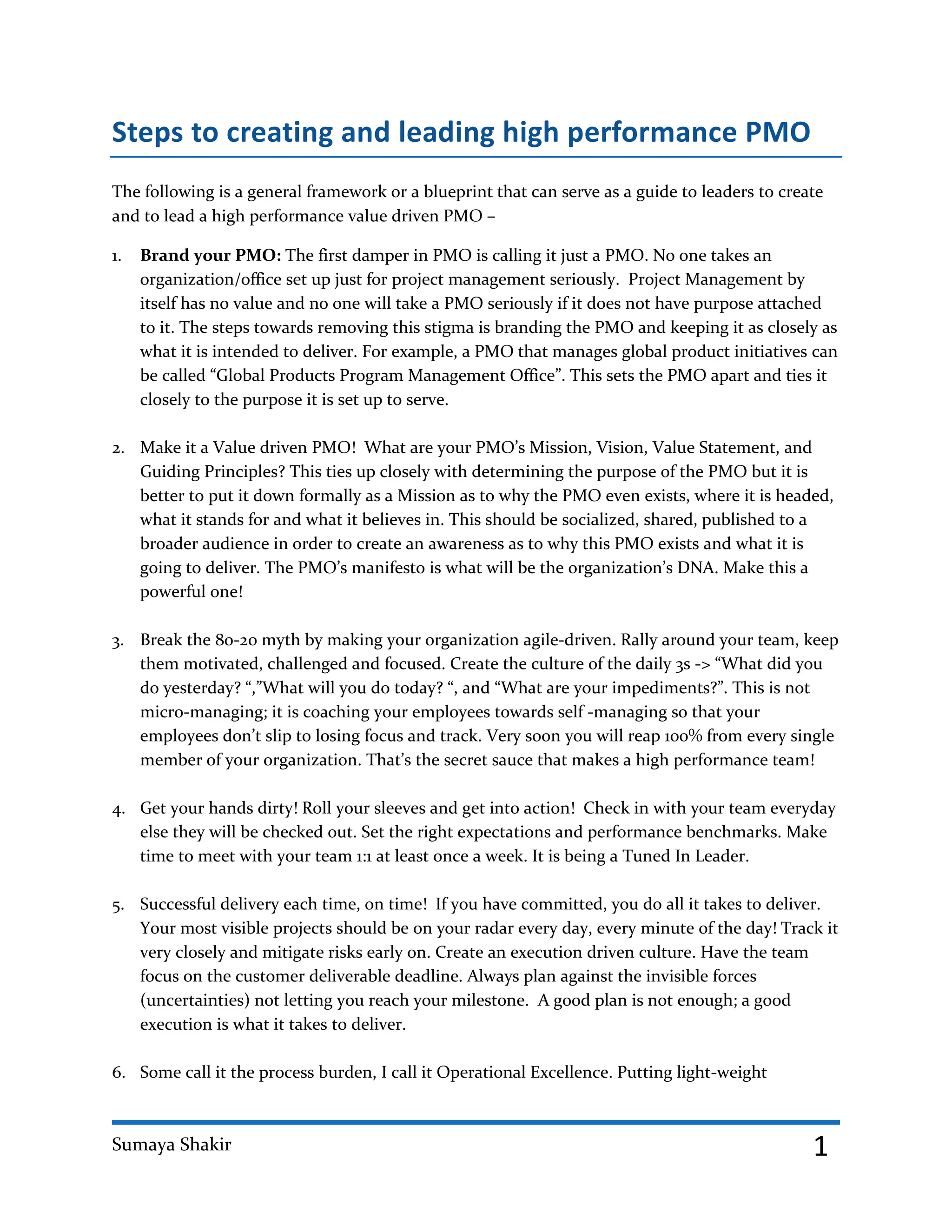 Creating and Leading High Performance Teams through PMO | PDF