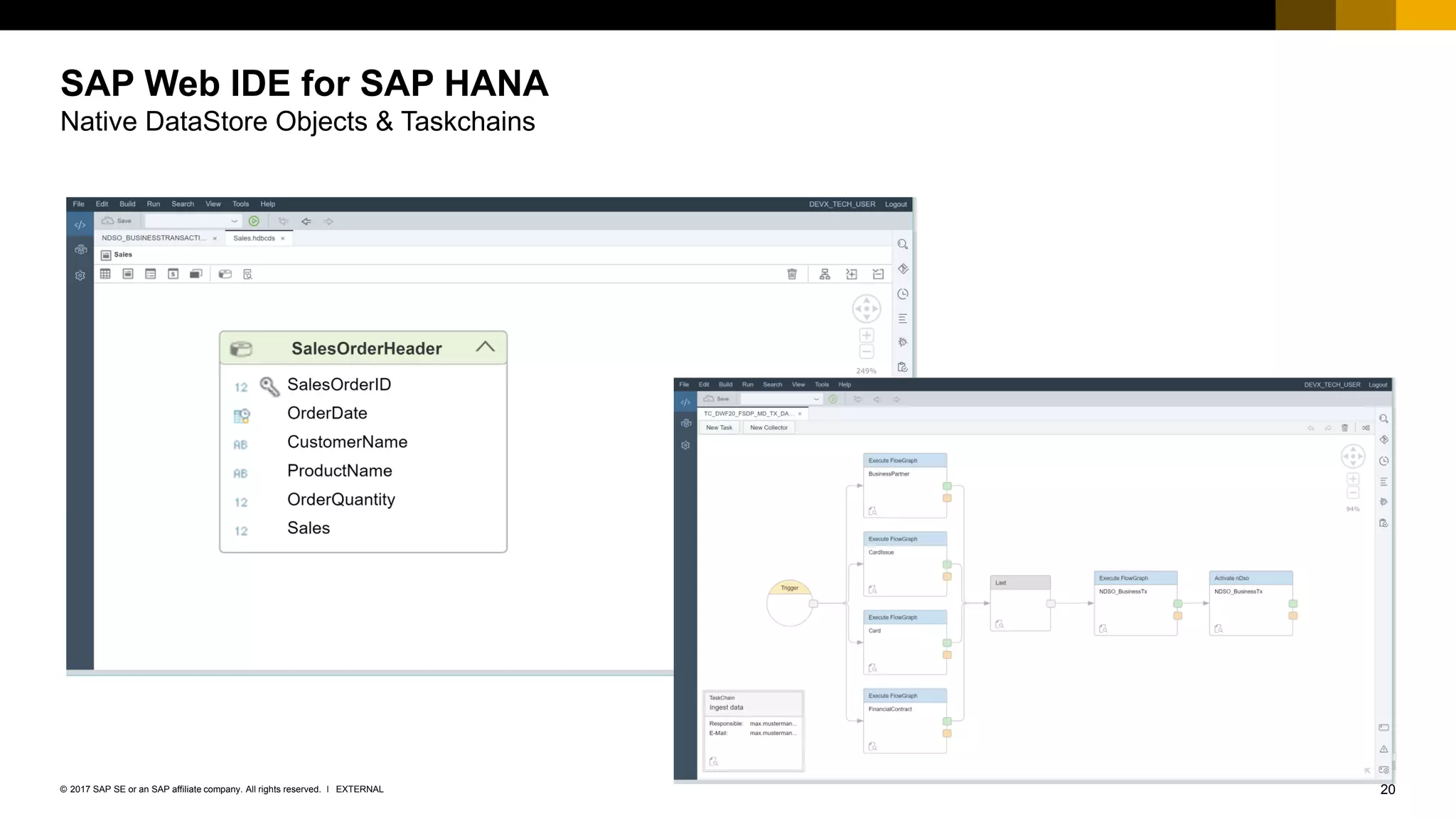 20EXTERNAL© 2017 SAP SE or an SAP affiliate company. All rights reserved. ǀ
SAP Web IDE for SAP HANA
Native DataStore Objects & Taskchains
 