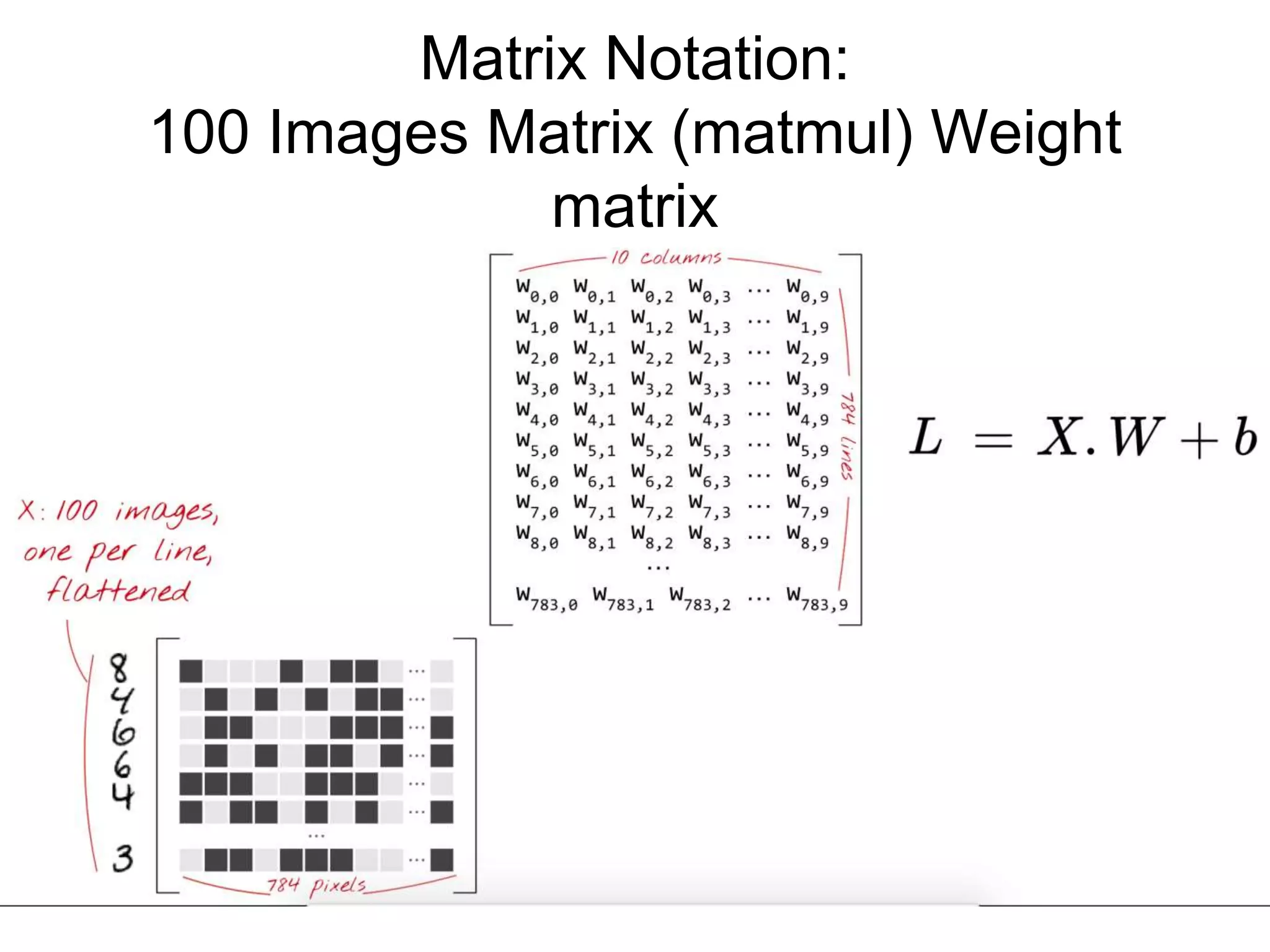 Matrix Notation:
100 Images Matrix (matmul) Weight
matrix
 