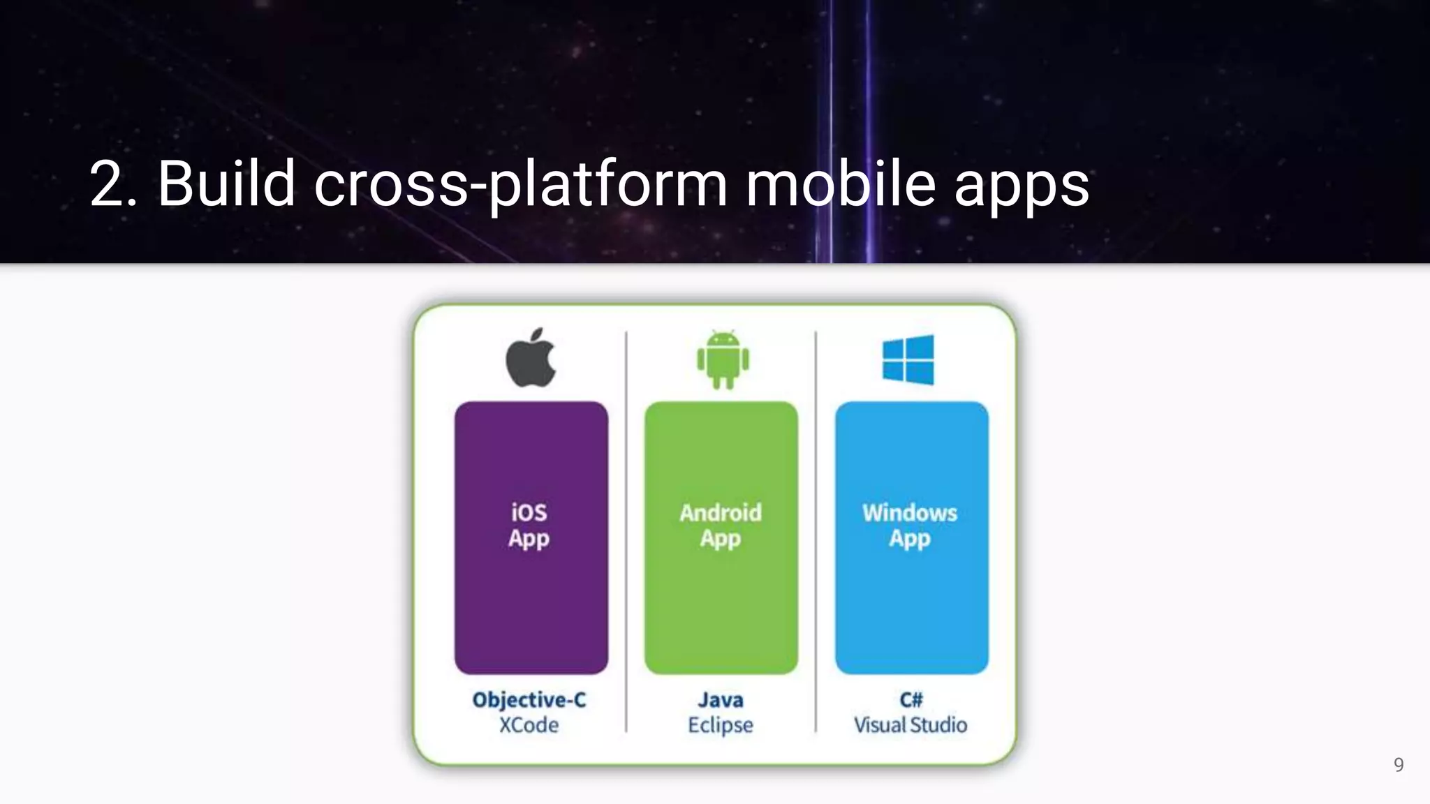 2. Build cross-platform mobile apps
9
 