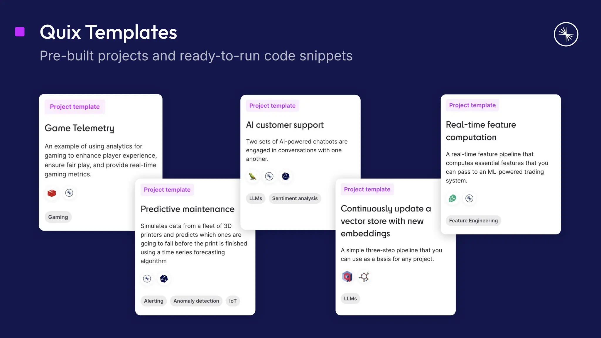 Quix Templates
Pre-built projects and ready-to-run code snippets
 