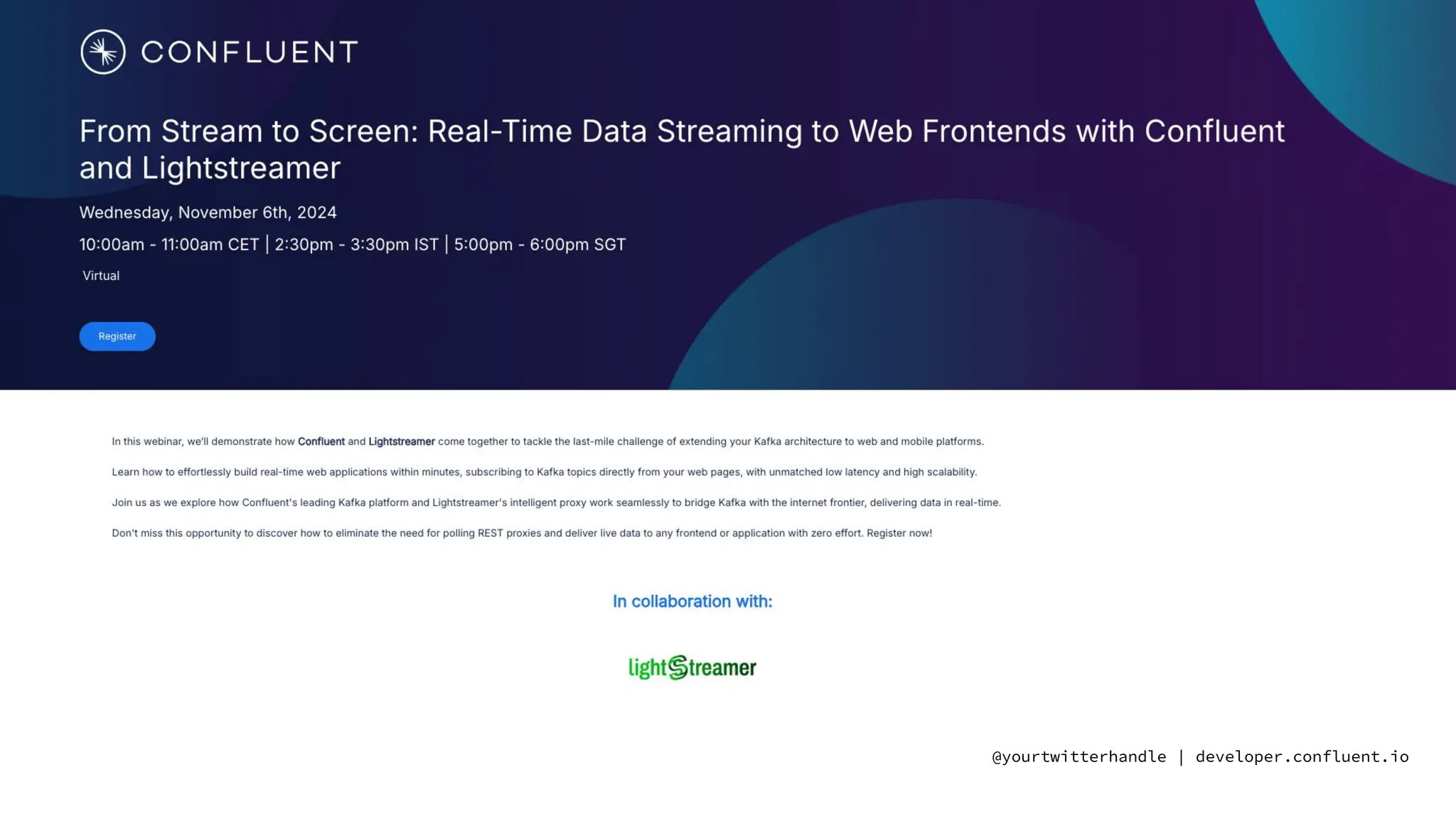 @yourtwitterhandle | developer.confluent.io
Starting soon…
STARTING SOOOOON..
Starting sooooon ..
 