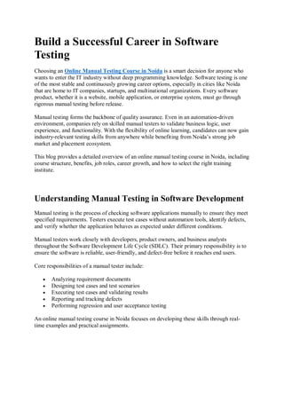 Build a Successful Career in Software Testing | PDF
