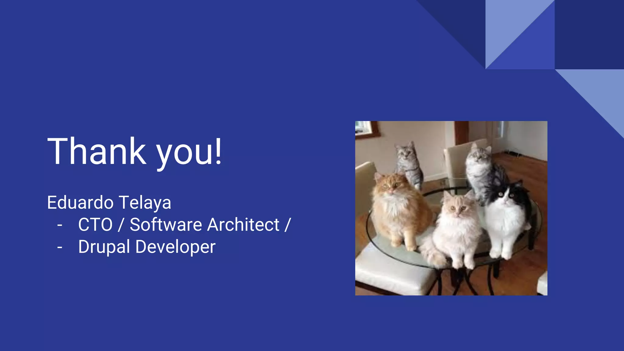 Thank you!
Eduardo Telaya
- CTO / Software Architect /
- Drupal Developer
 