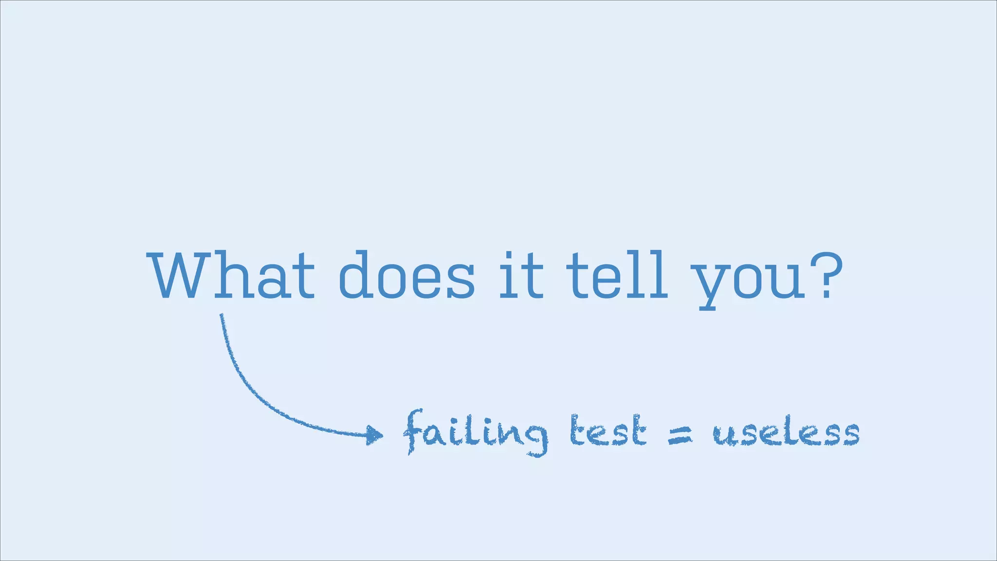What does it tell you?
failing test = useless

 