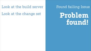 Look at the build server
Look at the change set

Found failing Issue

Problem
found!

 