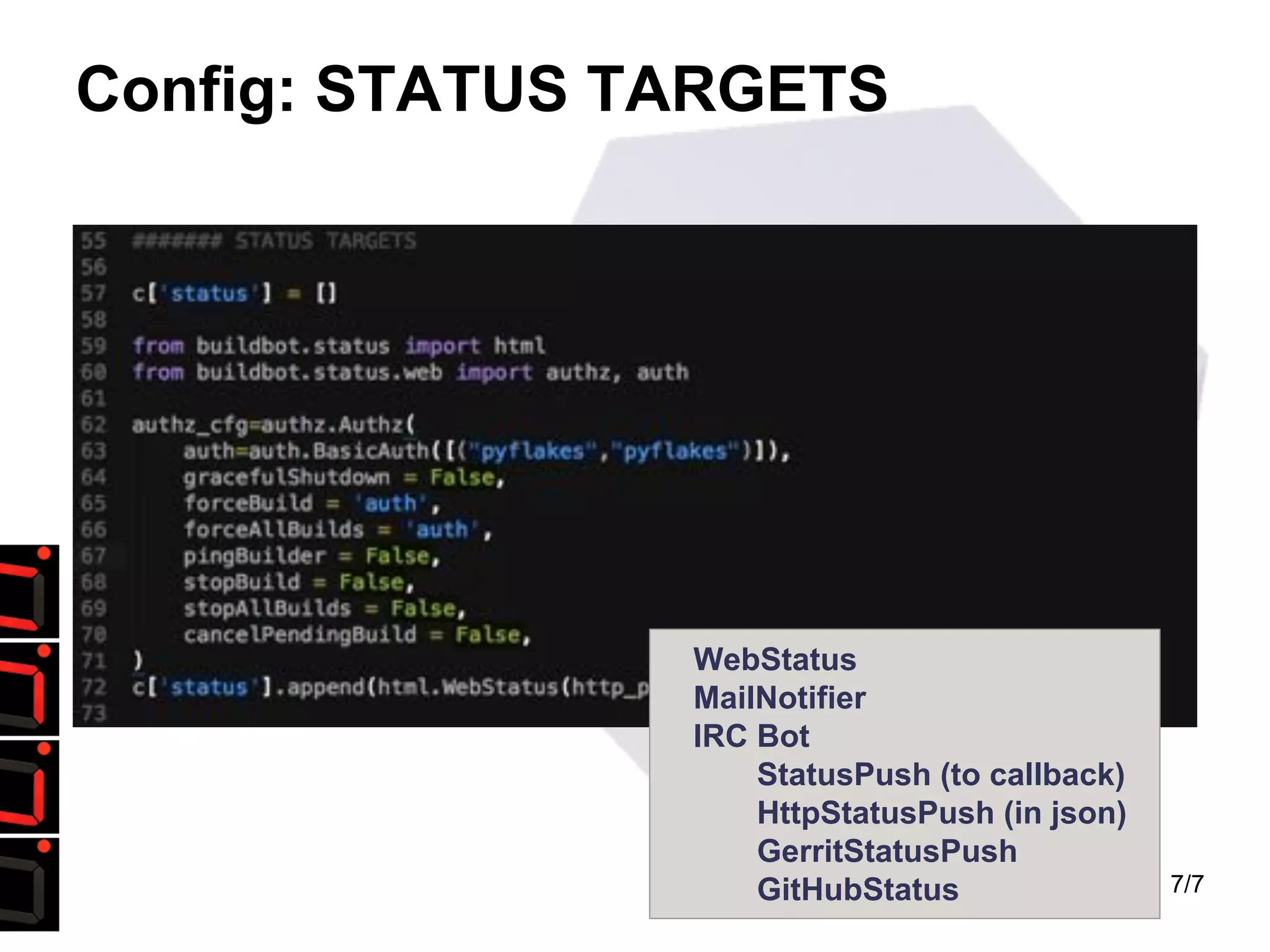 Buildbot: The Continuous Integration Python framework | PPT