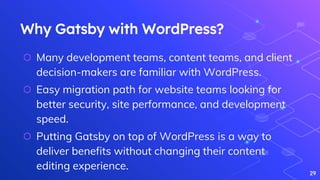 When is WordPress a good idea?
⬡ Redesigns of sites with content already stored in
WordPress.
⬡ Content teams who are comf...