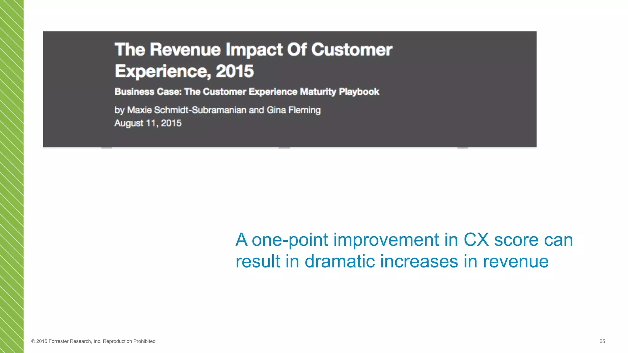 © 2015 Forrester Research, Inc. Reproduction Prohibited 25
A one-point improvement in CX score can
result in dramatic increases in revenue
 