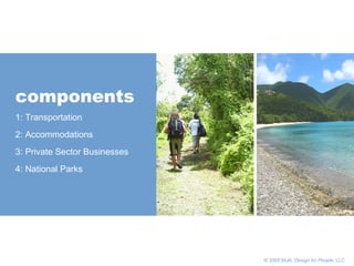       © 2005 Multi,  Design for People , LLC components 1: Transportation 2: Accommodations 3: Private Sector Businesses 4: National Parks 
