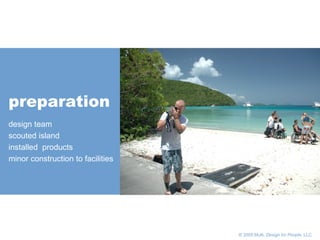       © 2005 Multi,  Design for People , LLC preparation design team scouted island  installed  products minor construction to facilities 