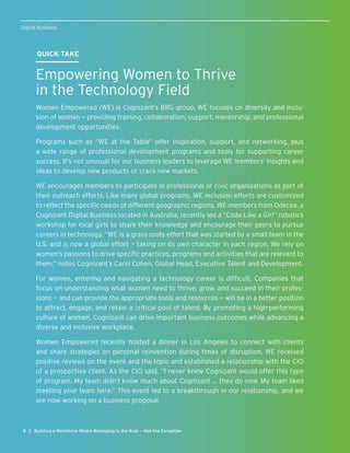 QUICK TAKE
Empowering Women to Thrive
in the Technology Field
Women Empowered (WE) is Cognizant’s BRG group. WE focuses on...