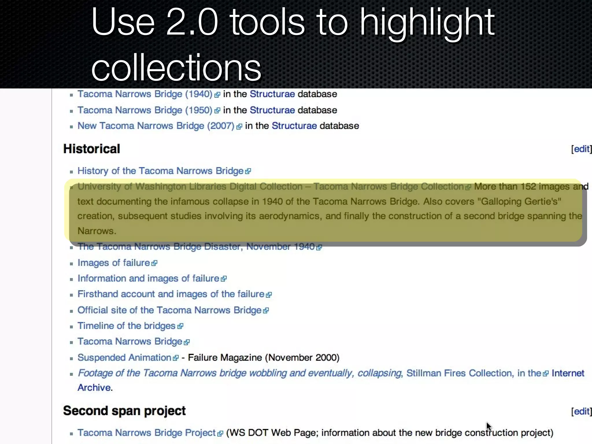Use 2.0 tools to highlight collections