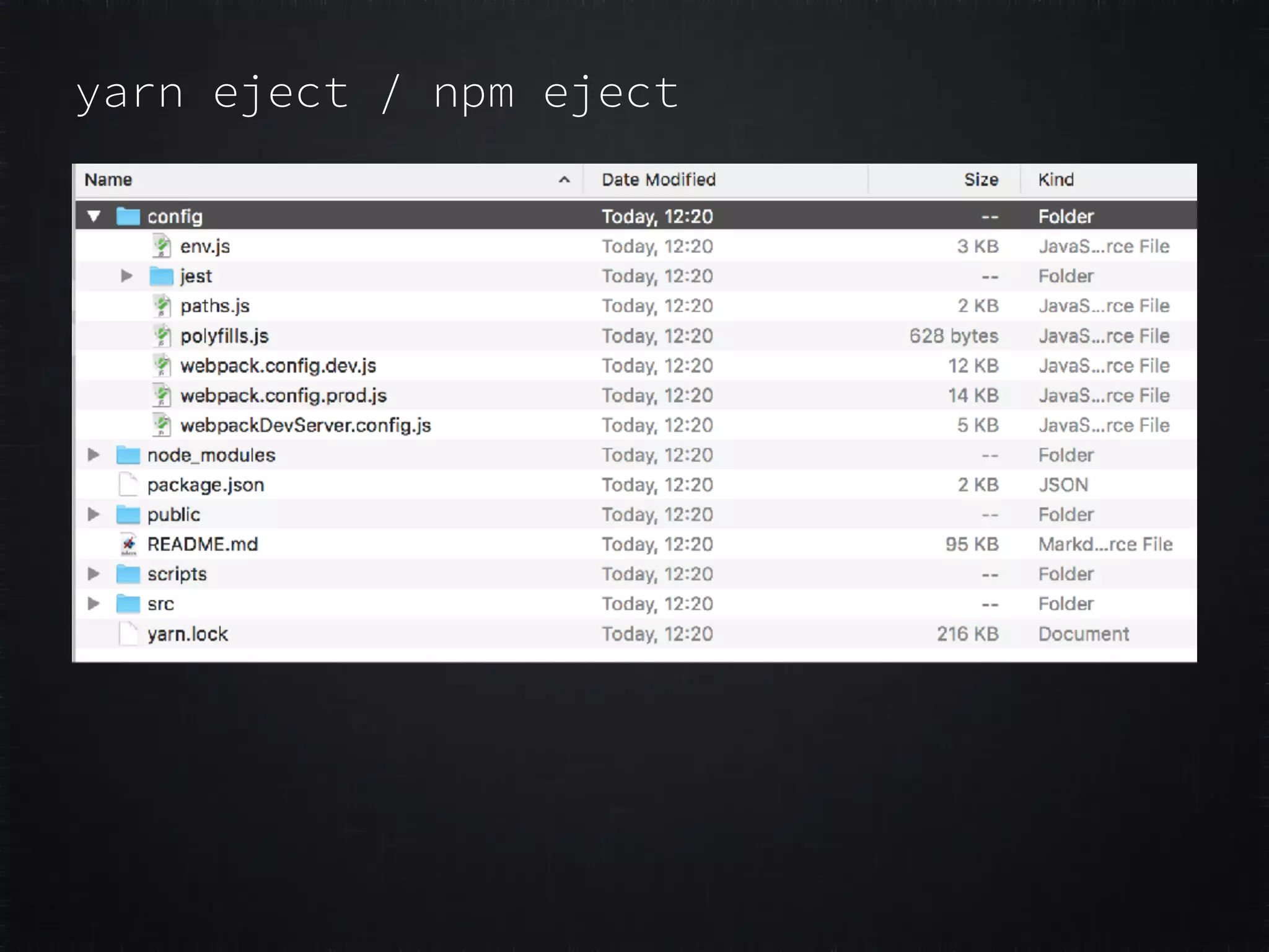 yarn eject / npm eject 