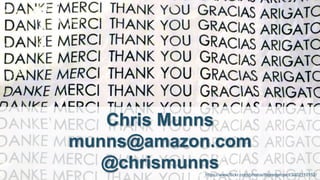 © 2018, Amazon Web Services, Inc. or its Affiliates. All rights reserved.
Chris Munns
munns@amazon.com
@chrismunnshttps://www.flickr.com/photos/theredproject/3302110152/
 