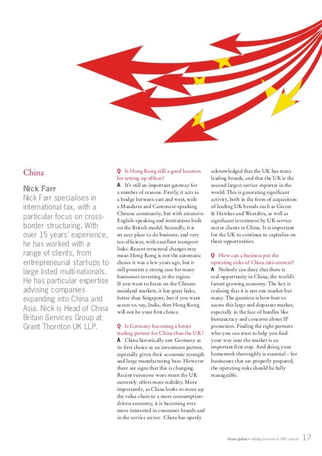 Grow global building business in BRIC nations