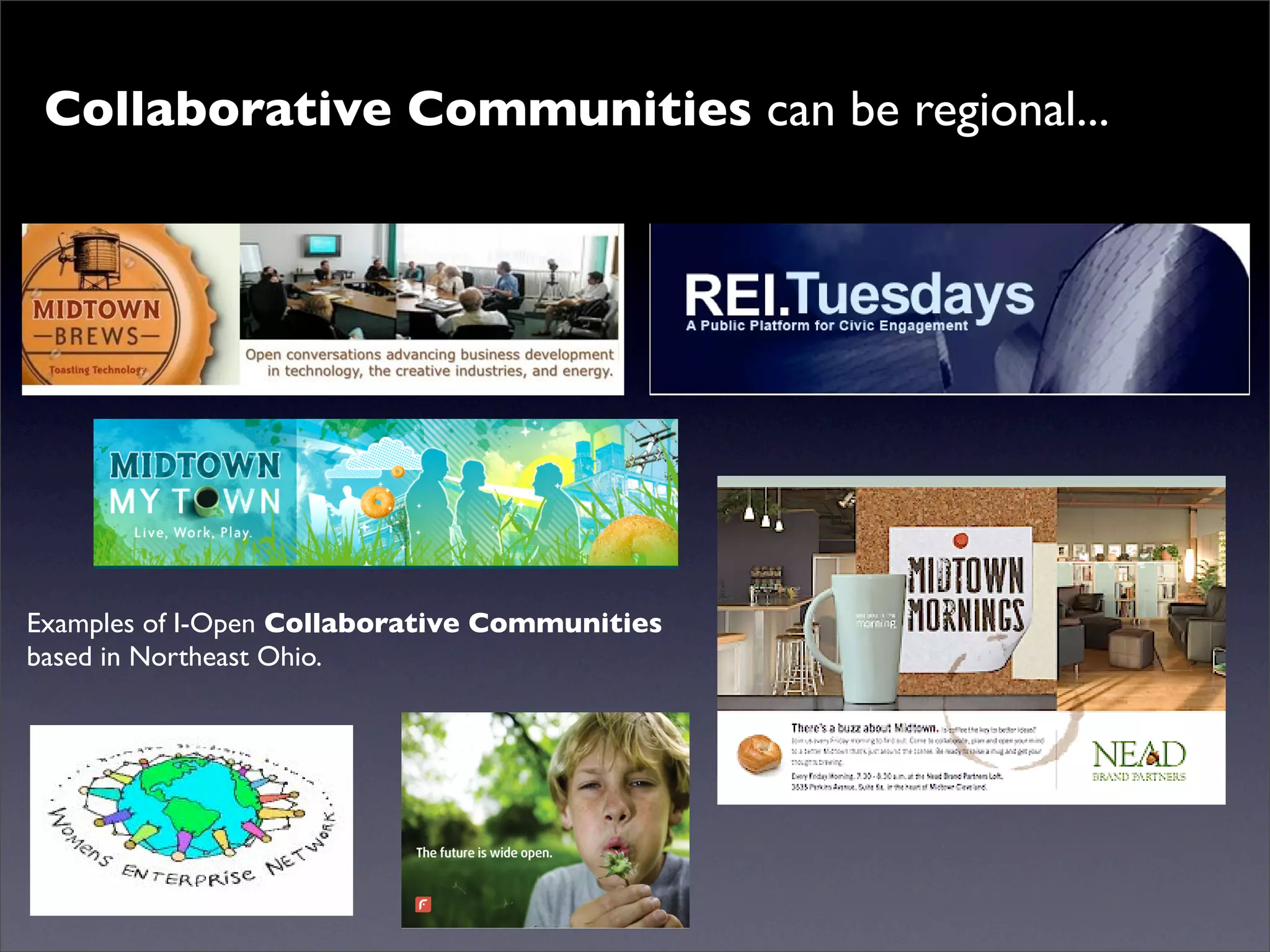 Collaborative Communities can be regional...




Examples of I-Open Collaborative Communities
based in Northeast Ohio.
 