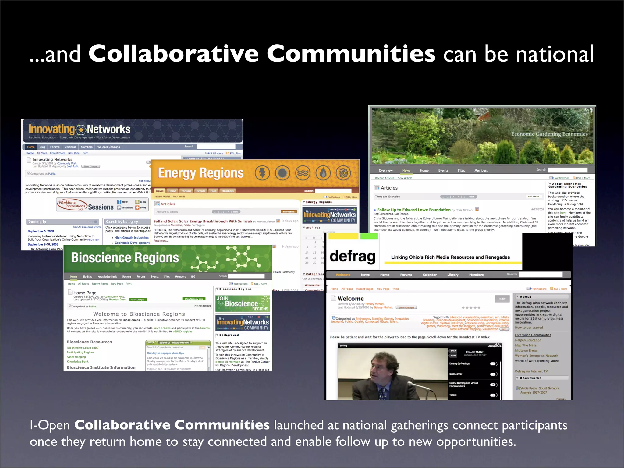 ...and Collaborative Communities can be national




I-Open Collaborative Communities launched at national gatherings connect participants
once they return home to stay connected and enable follow up to new opportunities.
 