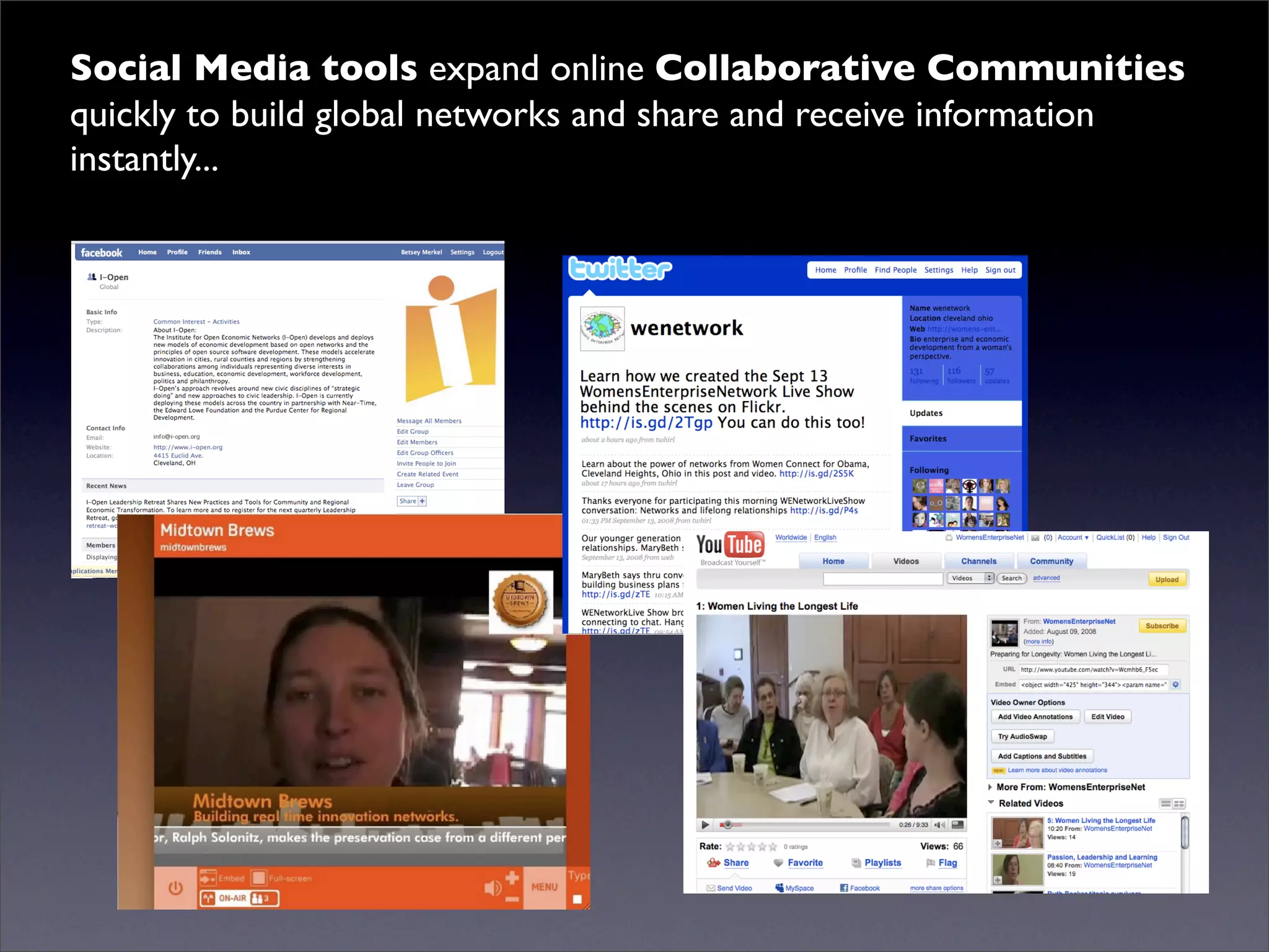 Social Media tools expand online Collaborative Communities
quickly to build global networks and share and receive information
instantly...
 