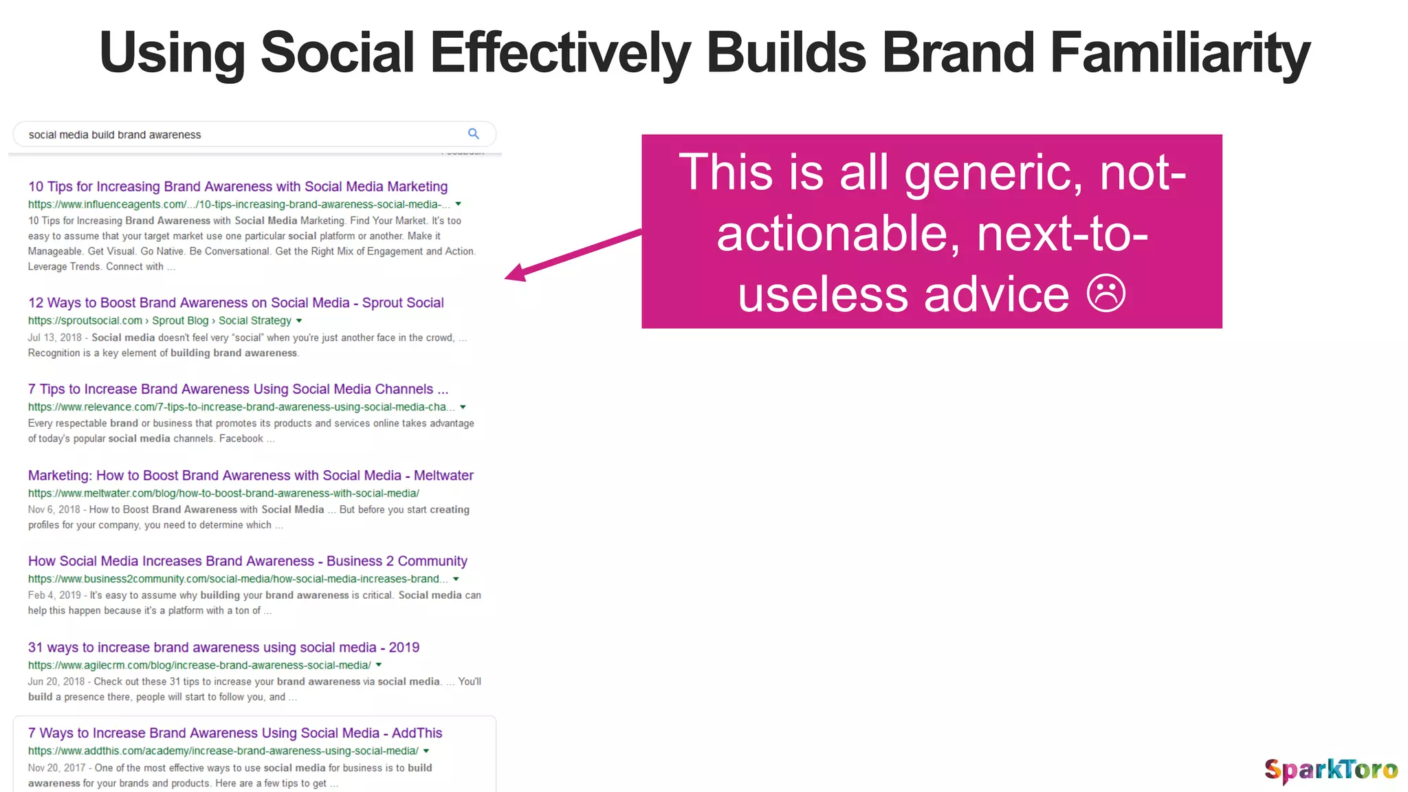 Using Social Effectively Builds Brand Familiarity
This is all generic, not-
actionable, next-to-
useless advice 
 