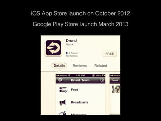 iOS App Store launch on October 2012
Google Play Store launch March 2013
 