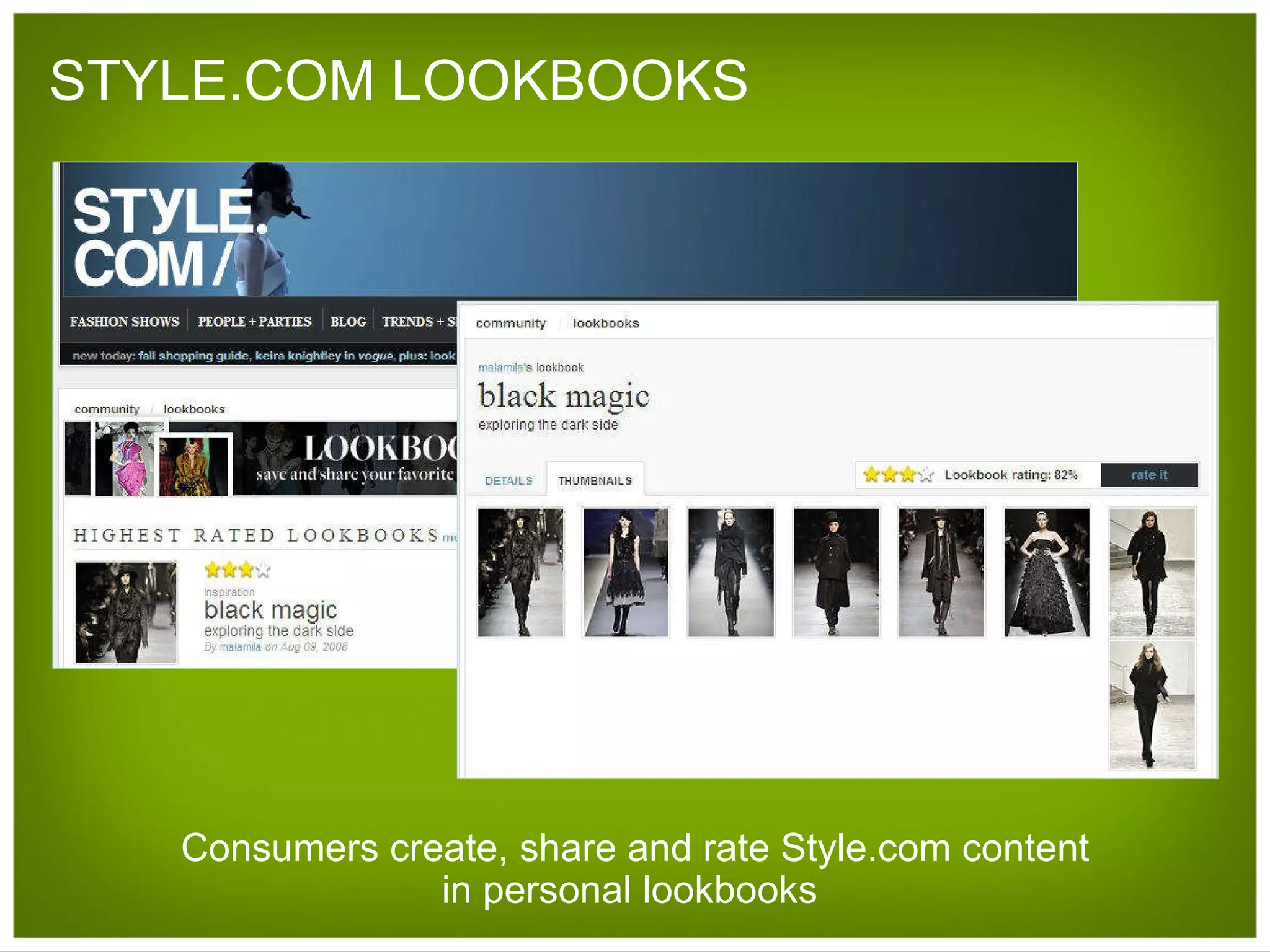STYLE.COM LOOKBOOKS Consumers create, share and rate Style.com content in personal lookbooks  