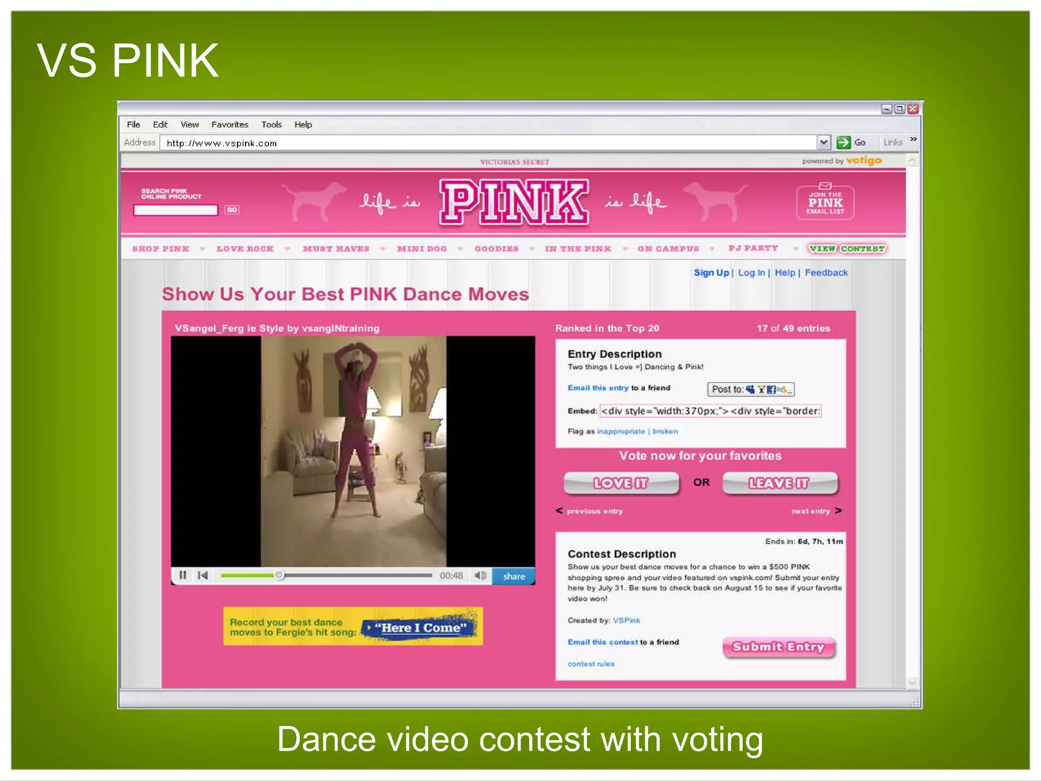 VS PINK Dance video contest with voting 