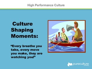 High Performance Culture Culture Shaping Moments: “ Every breathe you take, every move you make, they are watching you!” 