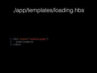./app/templates/loading.hbs
1 <div class="loading-page">
2 {{md-loader}}
3 </div>
 